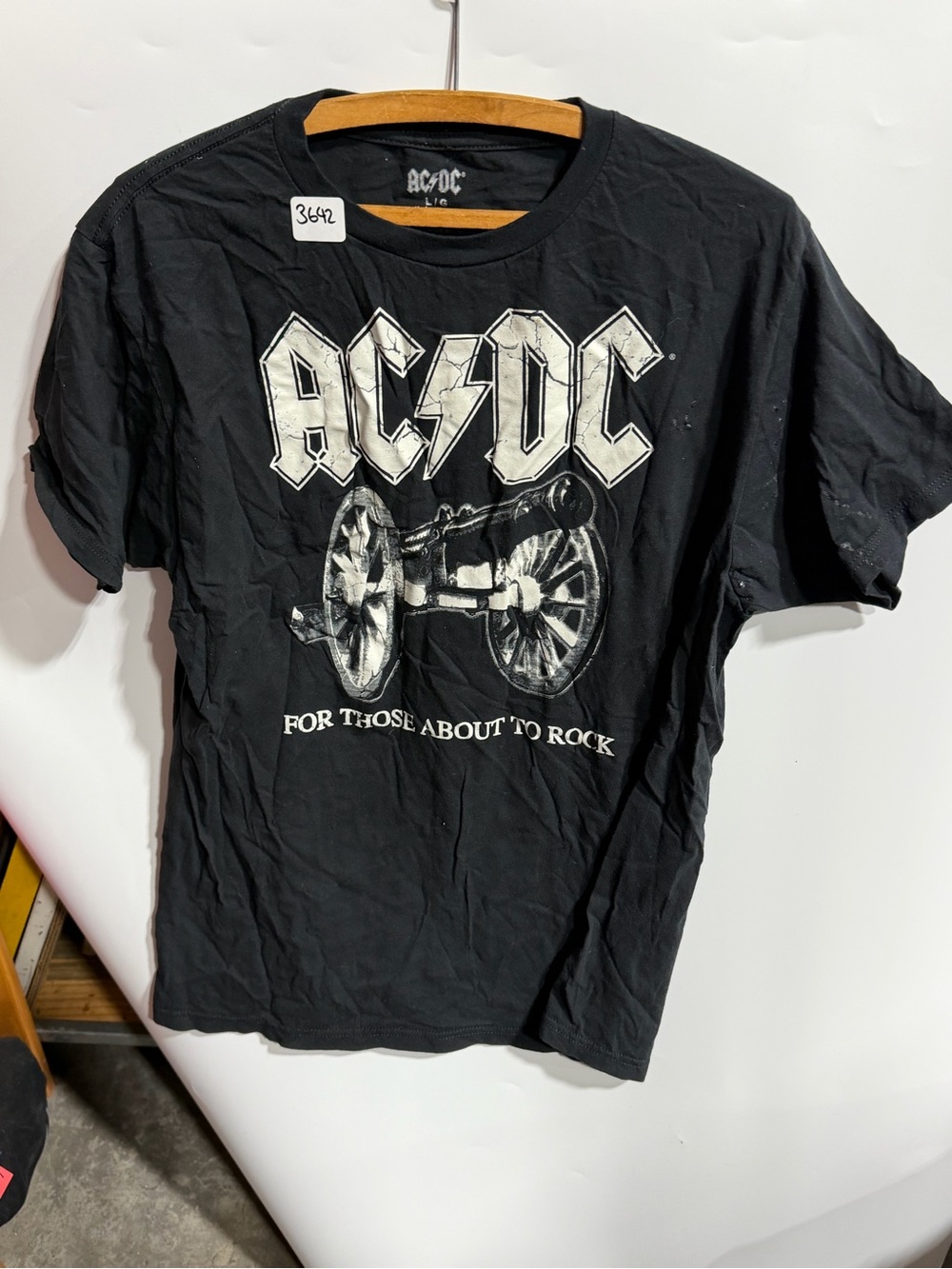 #3642-AC/DC Black Short-Sleeve Graphic Tee with White Cannon Print
